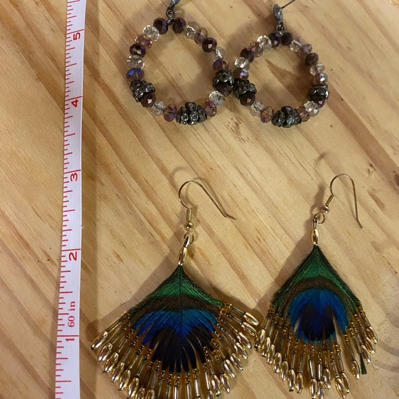 2 sets of Earrings: vibrant peacock & beautiful purple with clear & silver. - Picture 7 of 7